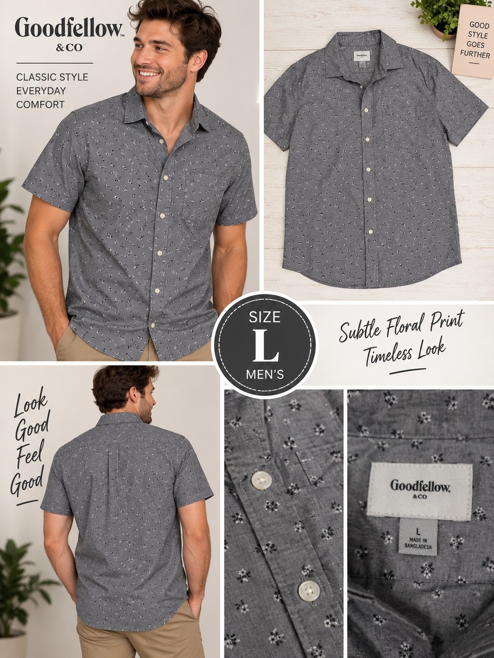 Goodfellow men's size large grey floral button shirt #33